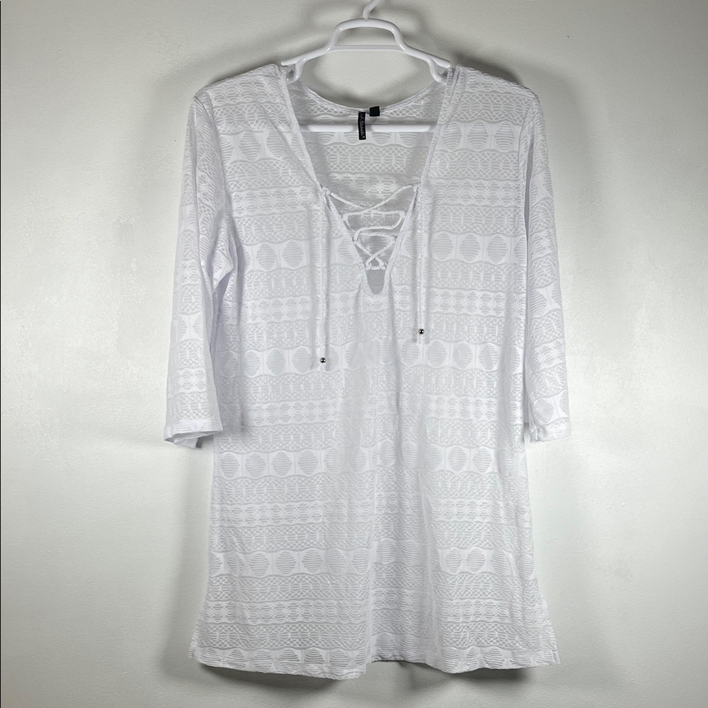 Pacific Beach White Lace-Up Swim Cover-Up Sz XL